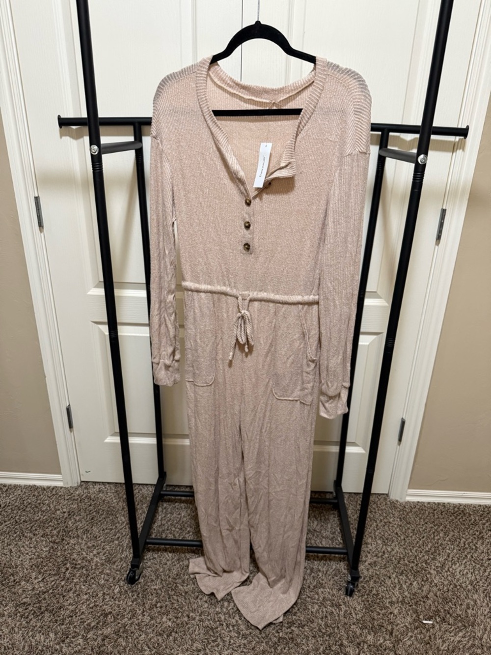 Francesca's Collections Beige Knit Jumpsuit